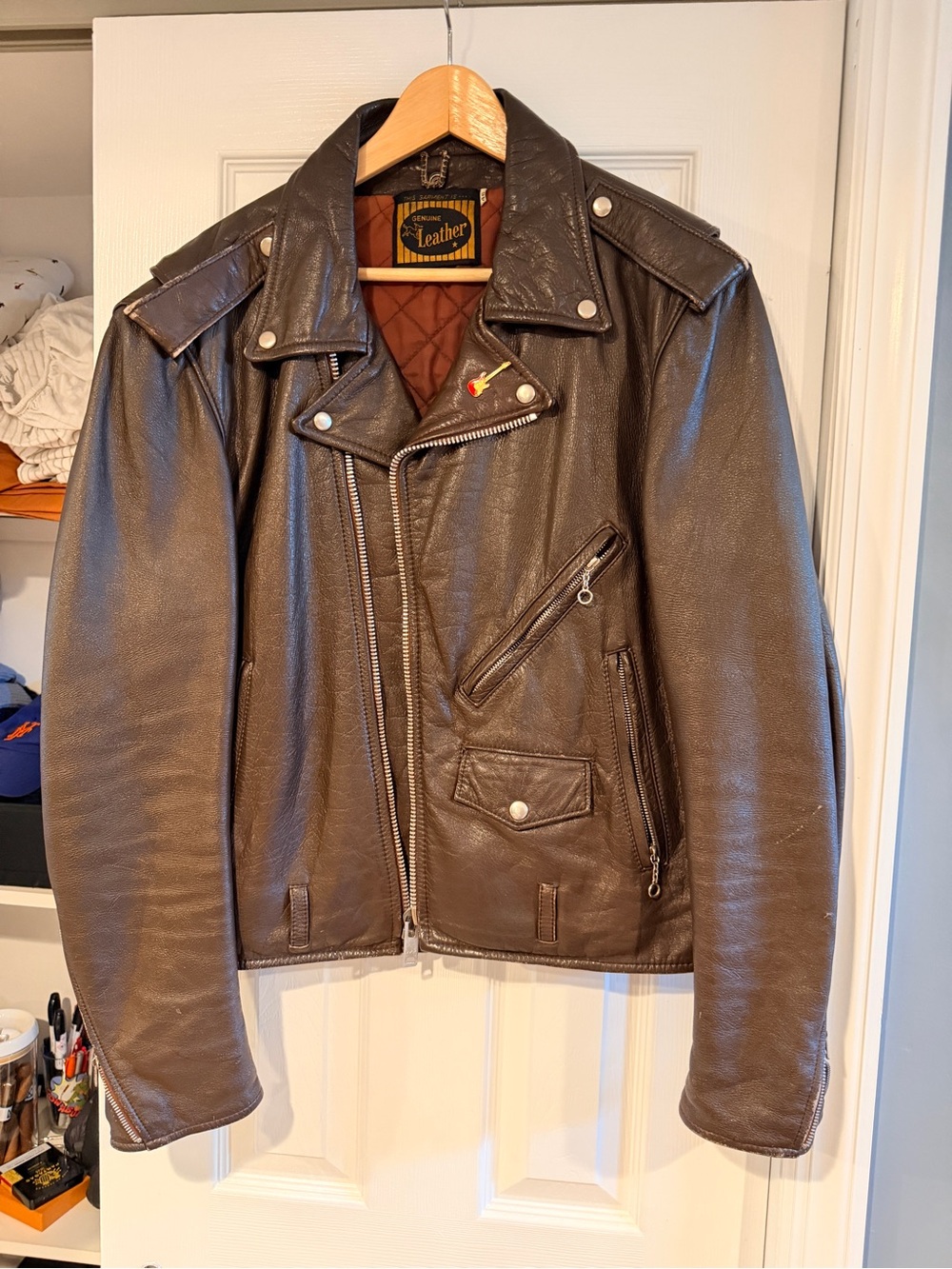 Classic Brown Leather Motorcycle Jacket - Unbranded